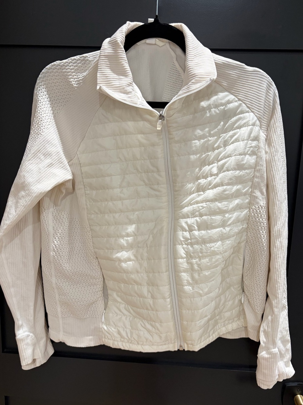 Zella Ivory Quilted Knit-Panel Puffer Jacket